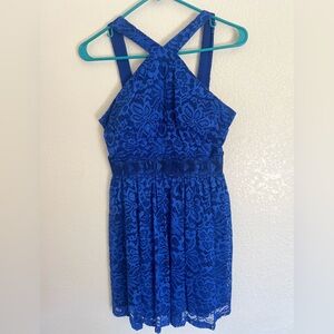 Blue Lace Halter Dress